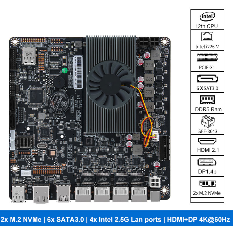 Nas Motherboard N100 6 Sata - Placa-Mãe N100 NAS com 2x M.2