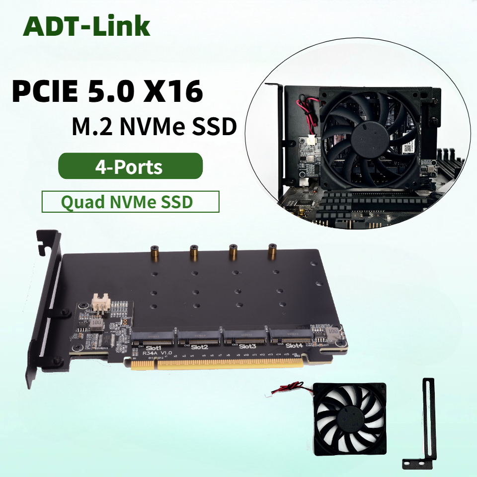 Quad M.2 Nvme Pcie Bifurcation Card - Placa Divisora de Disco Rígido R34A